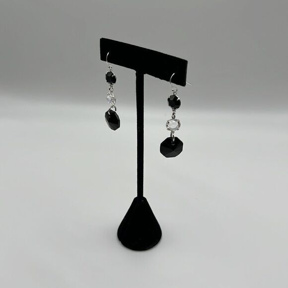 3 Tier Swarovski Octagon Earrings with Sterling Silver Embellishments - Picture 2 of 7